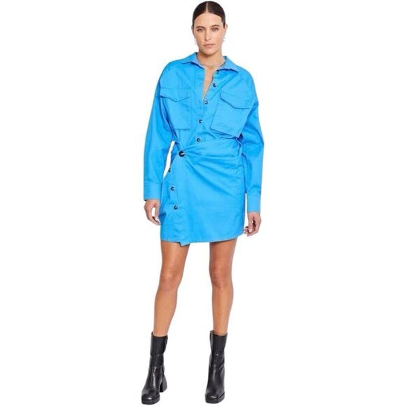 Pfifer Forbes Mini Dress in Pool Blue Size M Revolve Shirt Classic Asymmetrical - Picture 1 of 14
